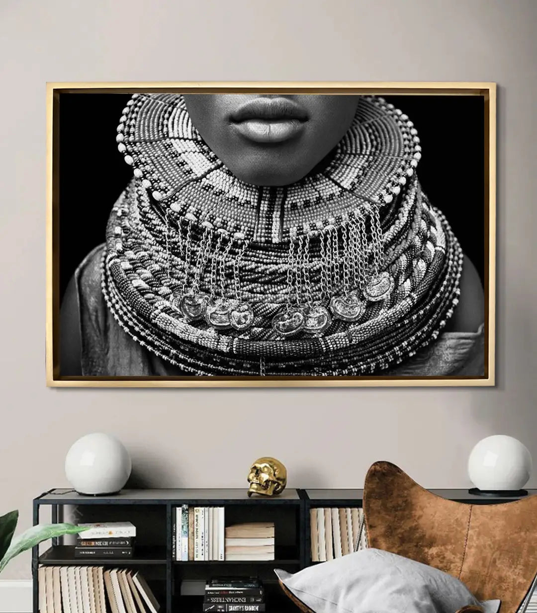 Tableau Beaded Grace mise en situation salon moderne Massinart