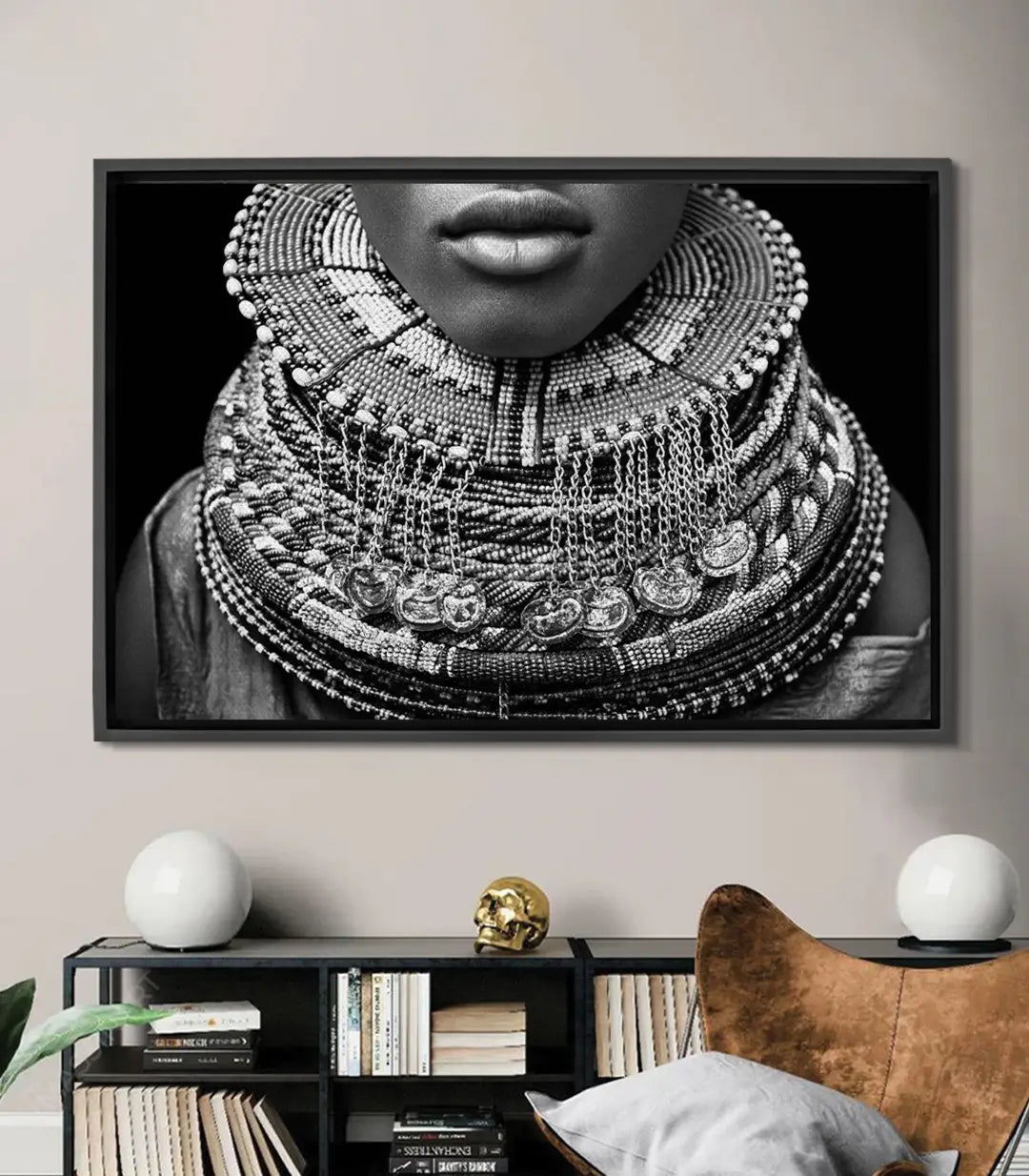 Tableau Beaded Grace portrait femme noir blanc Massinart