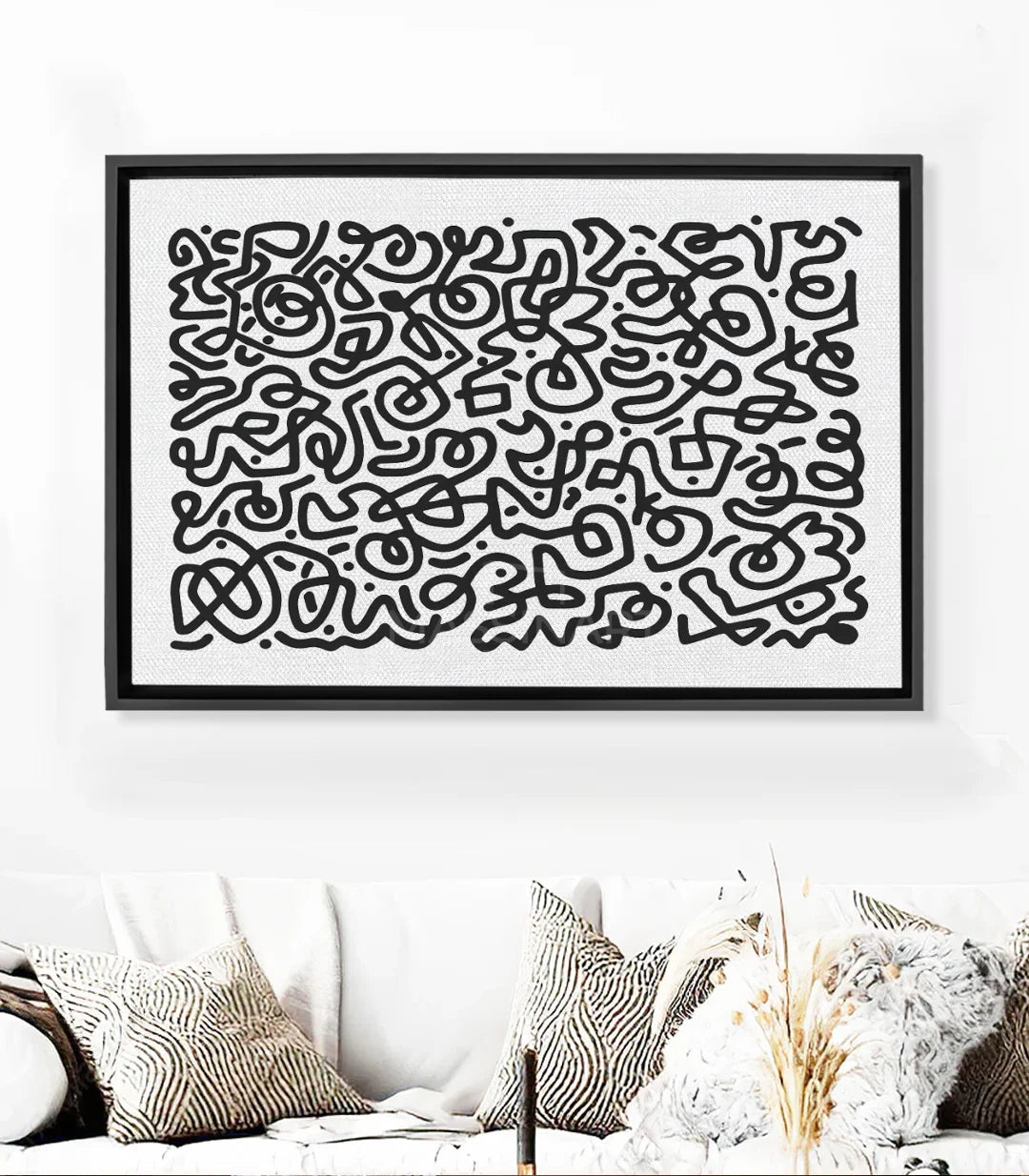 Tableau Between the Lines abstrait géométrique — lignes entrelacées noir et blanc minimaliste Massinart