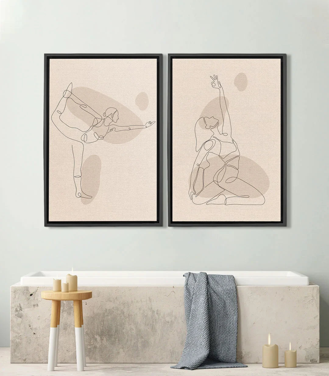 Tableau Boho Balance diptyque — silhouettes yoga trait continu beige Massinart