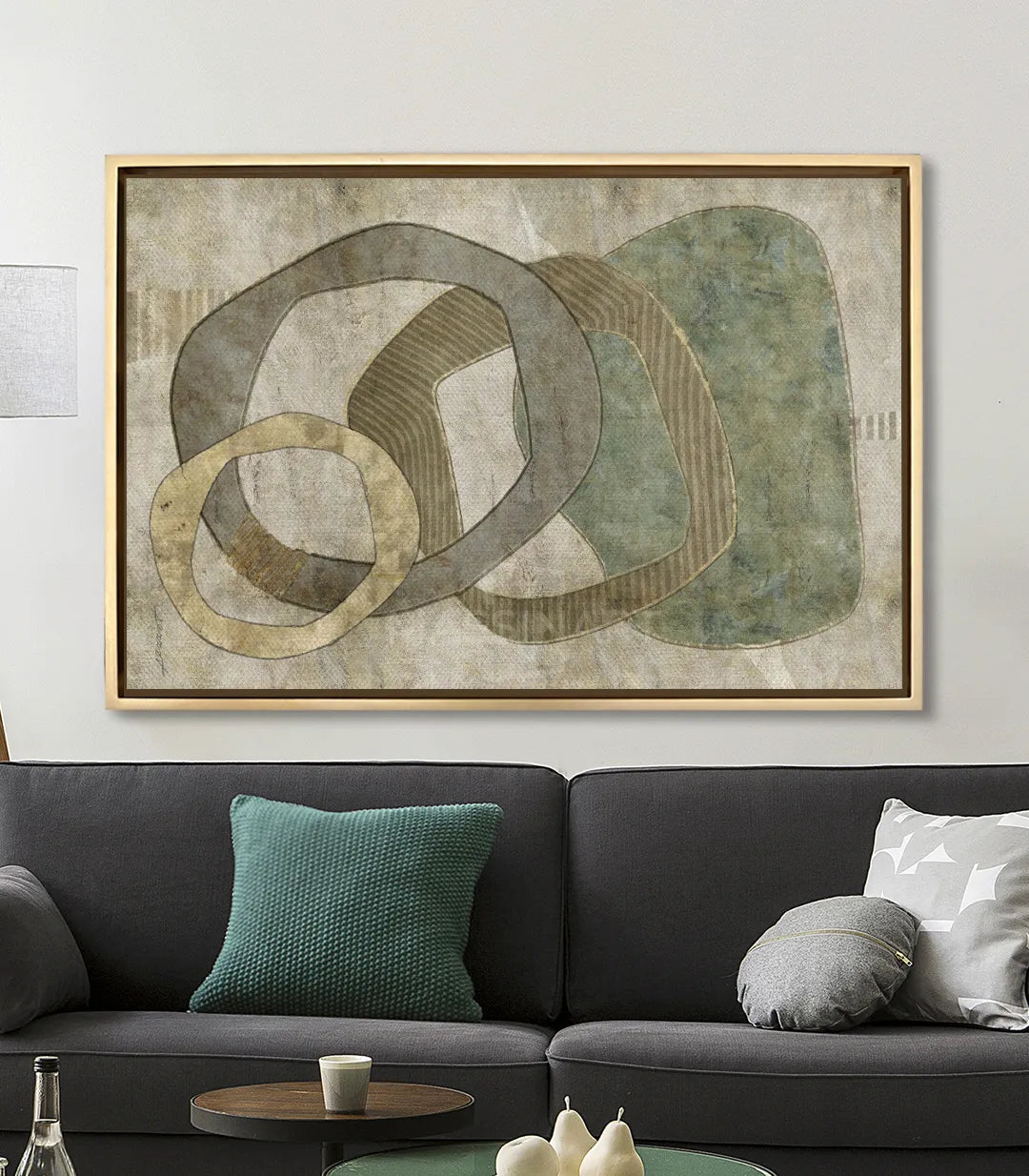 Tableau Boho Oasis mise en situation salon moderne noir Massinart