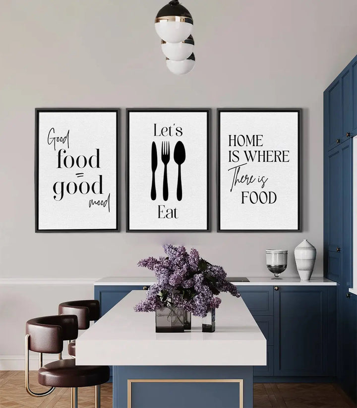 Tableau Bon Appétit triptyque citations culinaires noir blanc Massinart