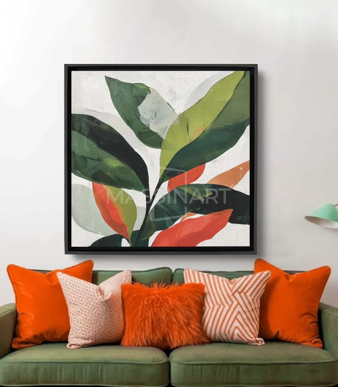 Tableau Botanica feuilles abstraites vert et orange Massinart