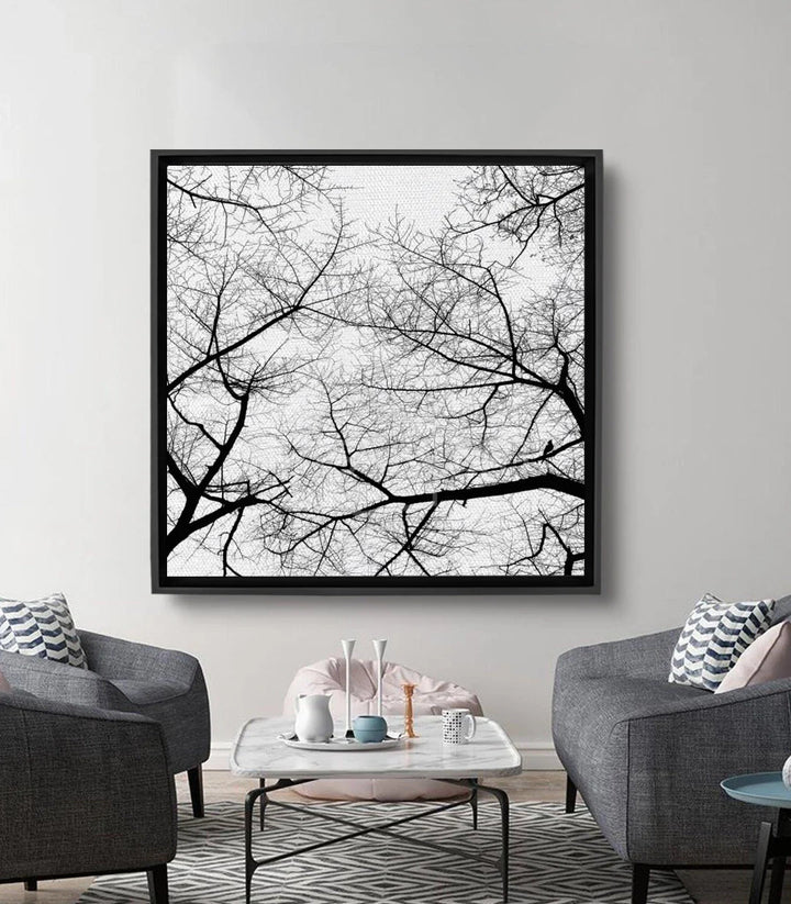 Tableau Branches Fade Massinart — branches nues entrecroisées noir et blanc minimaliste
