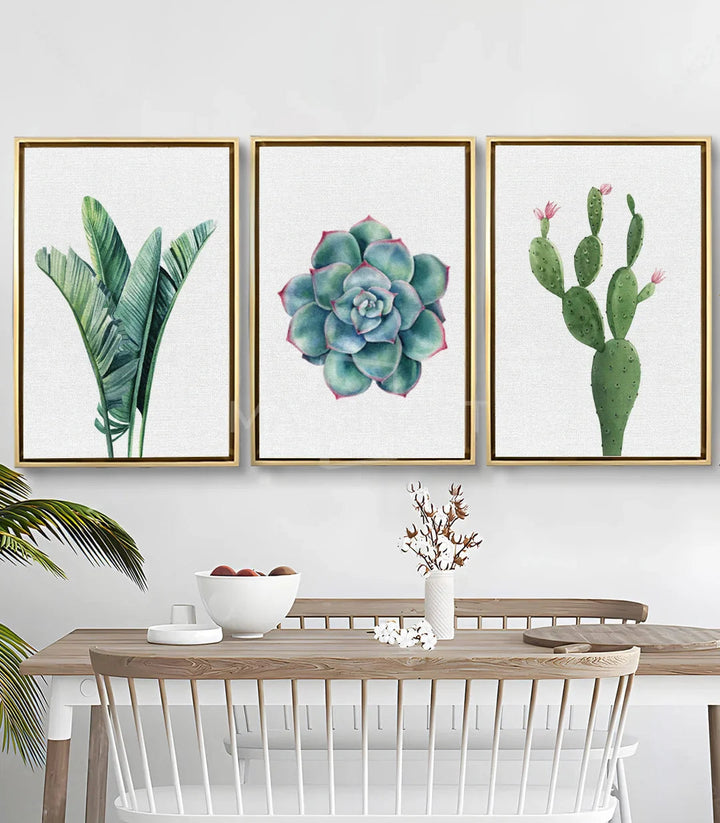 Tableau Cactus triptyque aquarelle - Succulente bleue rose Massinart