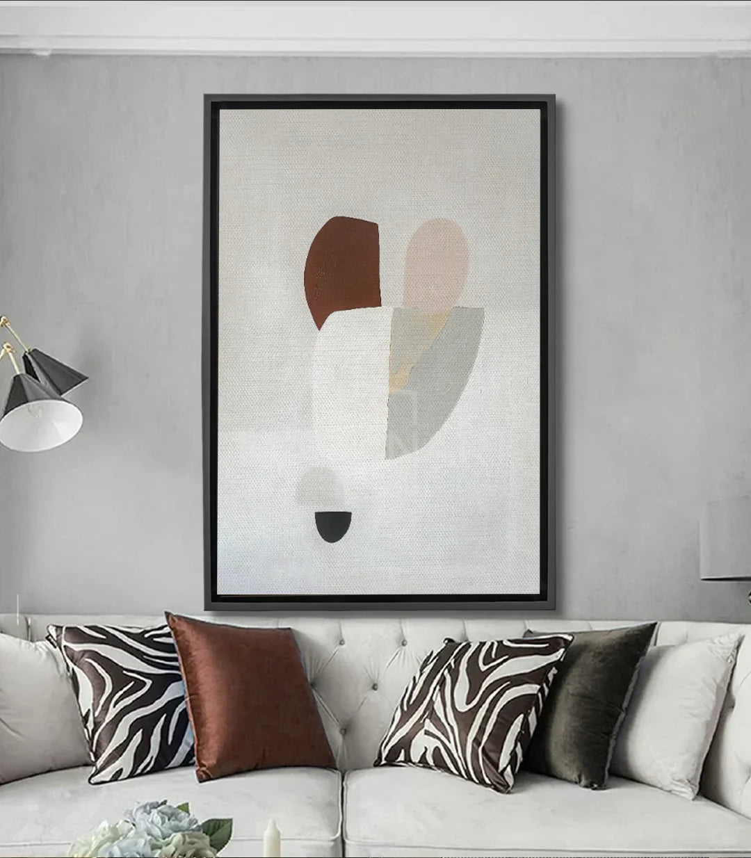 Tableau Cadence abstrait profil geometrique Massinart tons beige marron gris