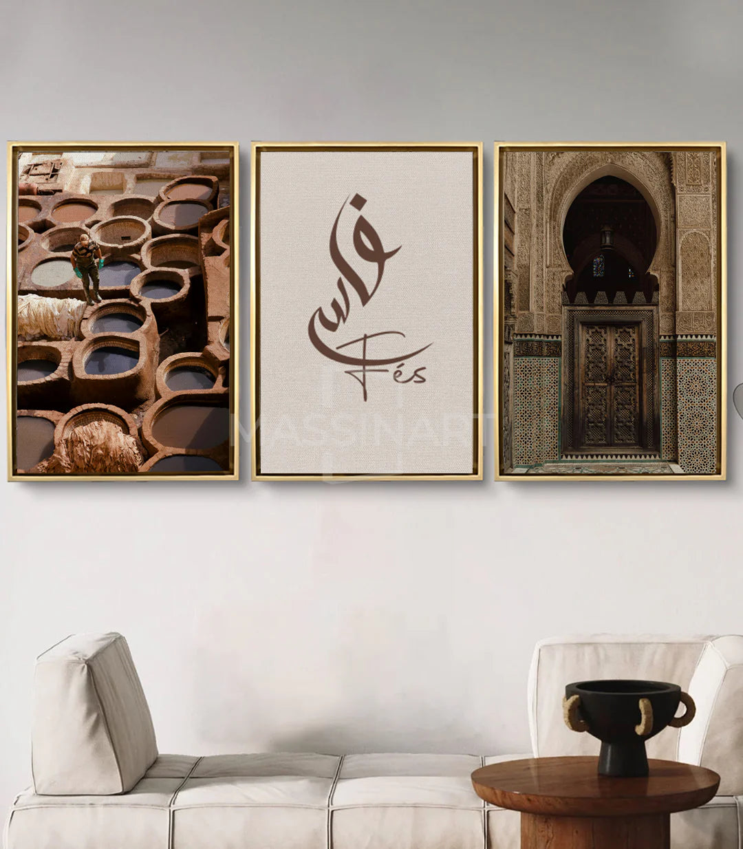 Tableau calligraphie Fes beige Massinart — écriture arabe élégante