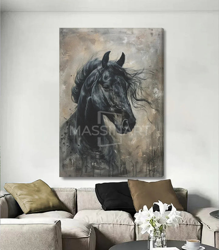 Tableau cheval noir Midnight Soul ambiance murale Massinart