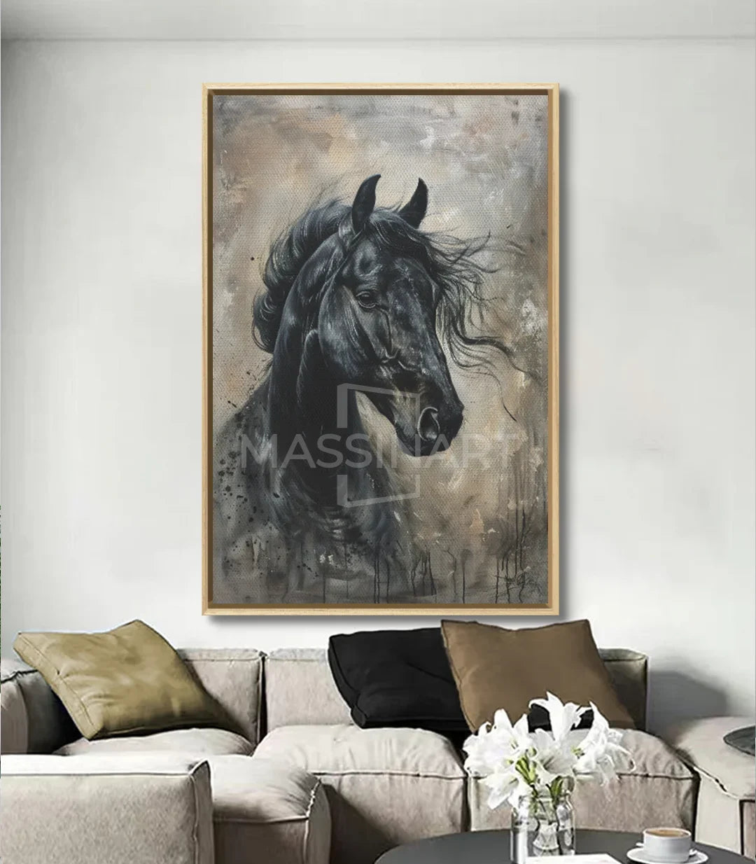 Tableau cheval noir Midnight Soul décoration intérieur contemporain Massinart