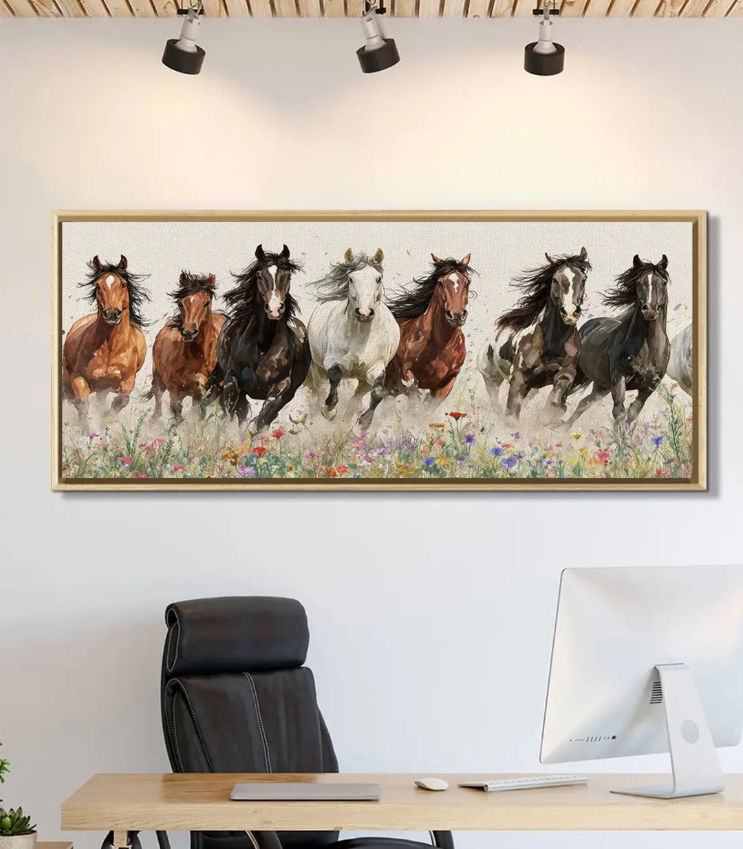 Tableau chevaux sauvages décoration bureau moderne Massinart mise en situation