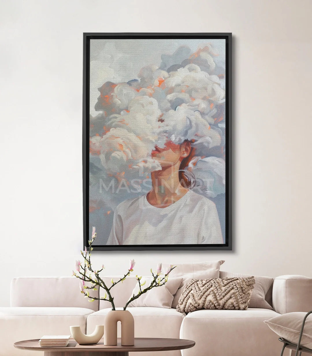 Tableau Clouded Mind portrait abstrait femme nuages blancs Massinart