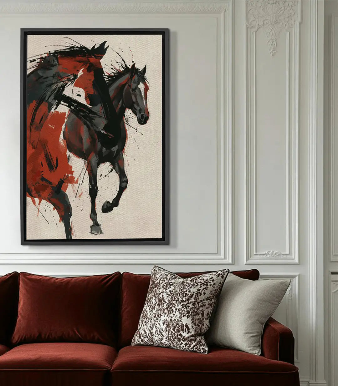 Tableau Crimson Spirit cheval rouge et noir expressionniste Massinart
