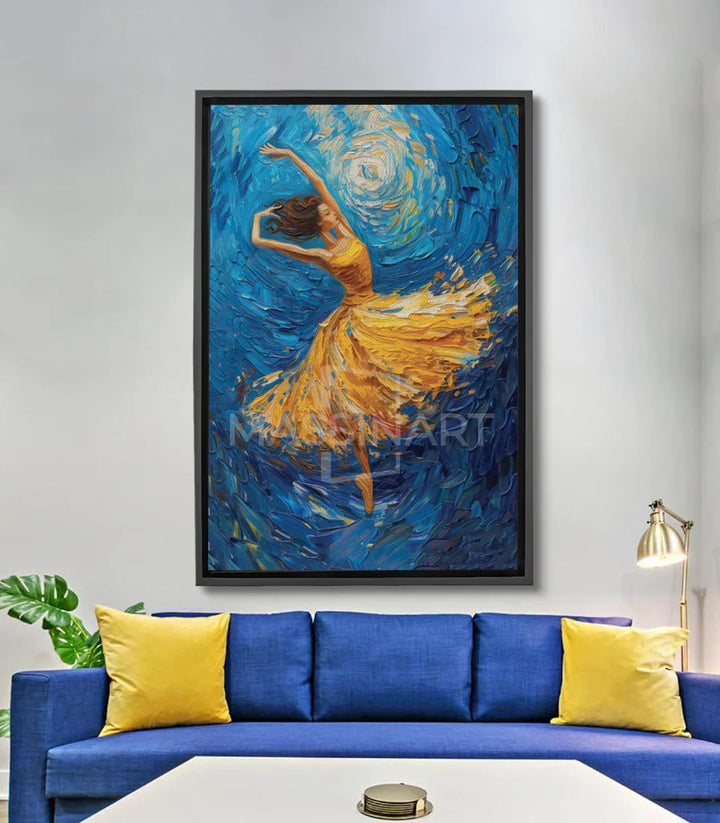 Tableau danseuse ballerine expressionniste bleu et jaune — Massinart