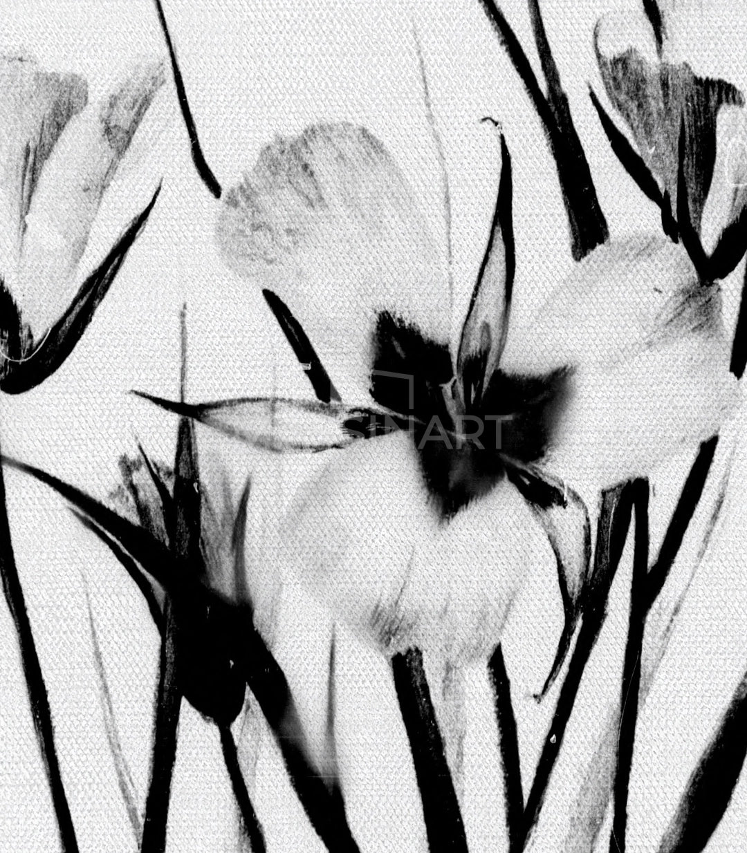 Tableau Dark Petals mise en situation salon gris Massinart