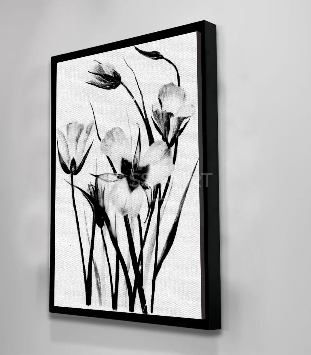 Tableau Dark Petals mise en situation salon gris Massinart