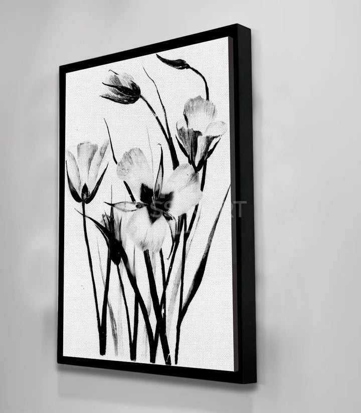 Tableau Dark Petals mise en situation salon gris Massinart