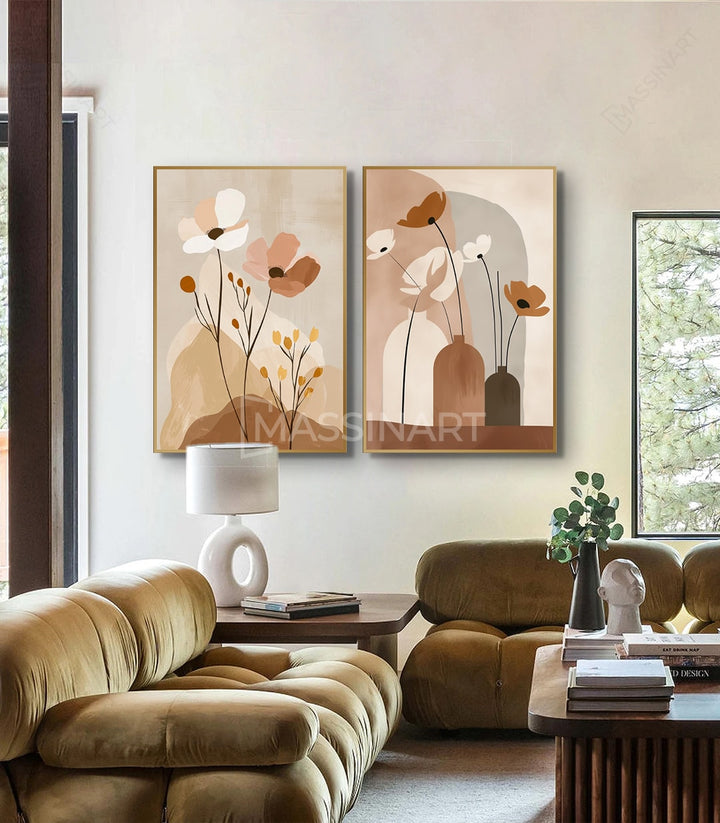 Détail vases géométriques fleurs stylisées - Massinart