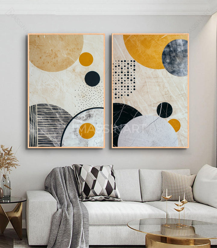 Tableau Sphere panneau gauche, sphères minimalistes et lignes, décoration salon moderne Massinart