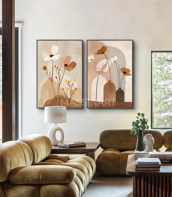 Mise en situation salon moderne fleurs minimalistes - Massinart
