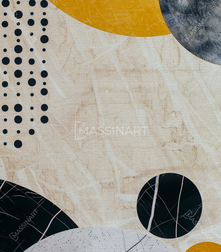 Détail Tableau Sphere, texture marbre et sphères noires, art géométrique Massinart