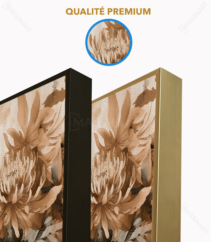 Mise en situation Flourish — décoration mur chambre, tableaux fleurs contemporain beige Massinart