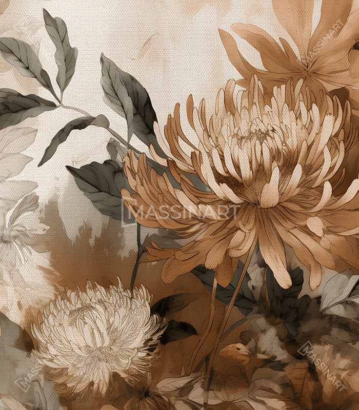 Tableau Flourish couleurs — fleurs botanique protéa, tons terracotta marron beige clair Massinart