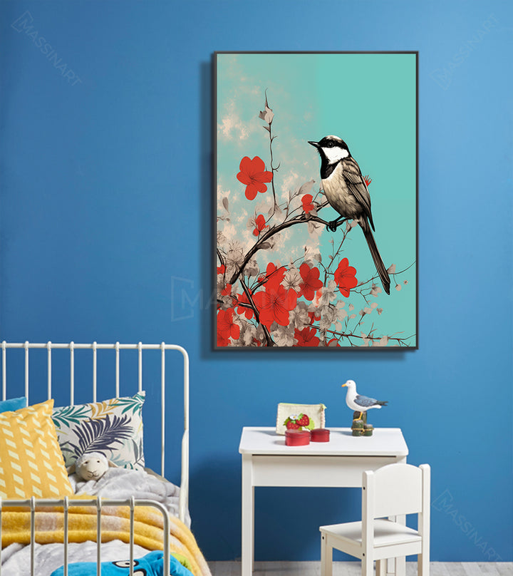 Tableau Flying High mis en situation chambre enfant bleu Massinart