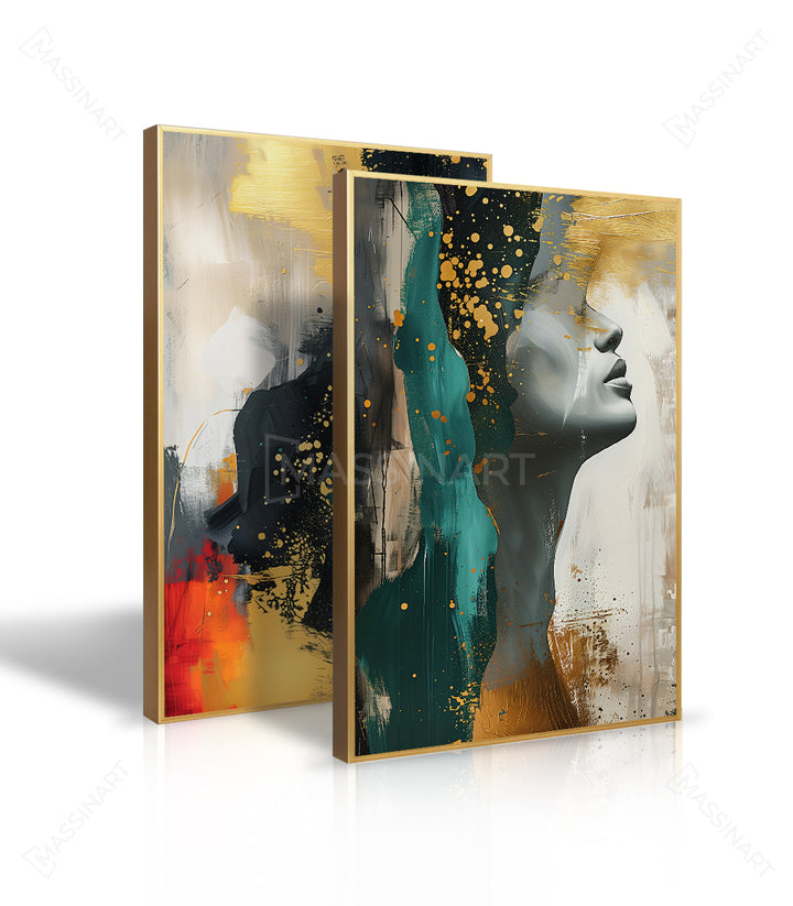 Tableau Ego diptyque femme silhouette art contemporain turquoise — Massinart