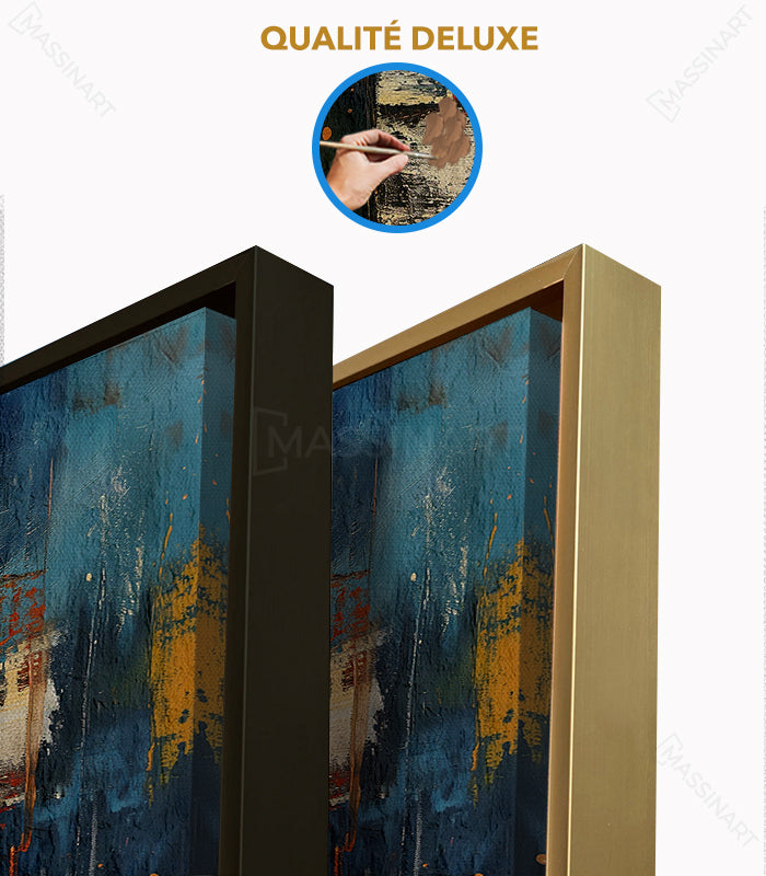 Détail cadre doré Tableau Gravity — finition premium encadrement bois Massinart