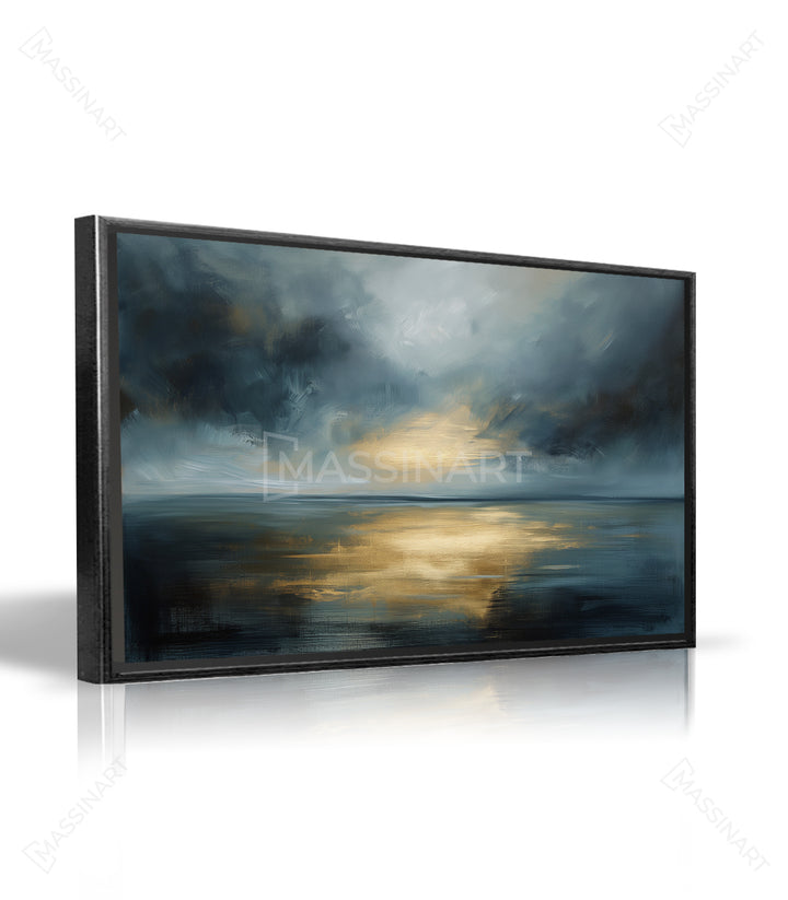 Détail Seaside reflets dorés sur mer agitée, expressionnisme, Massinart