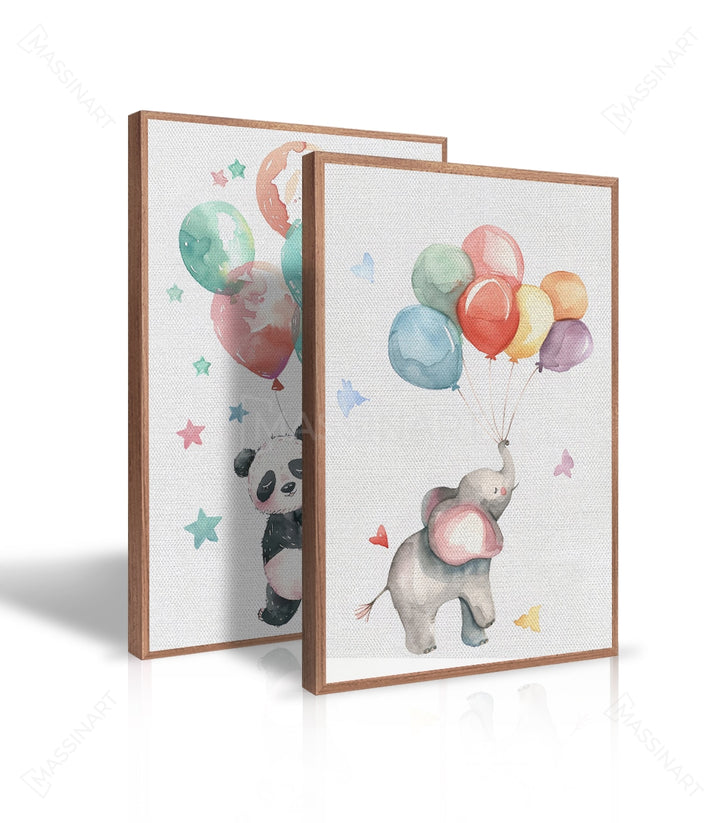 Détail illustration panda ballons aquarelle tendre Massinart