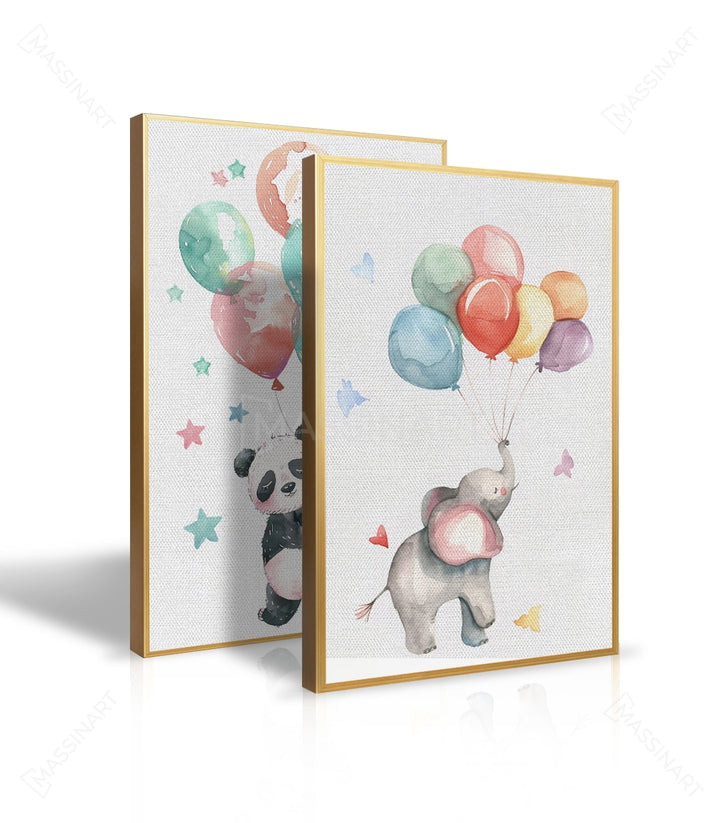 Détail illustration éléphant ballons couleurs pastels Massinart