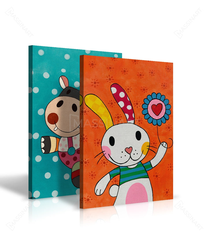 Tableau Happy ensemble diptyque — art coloré joyeux pour enfants Massinart