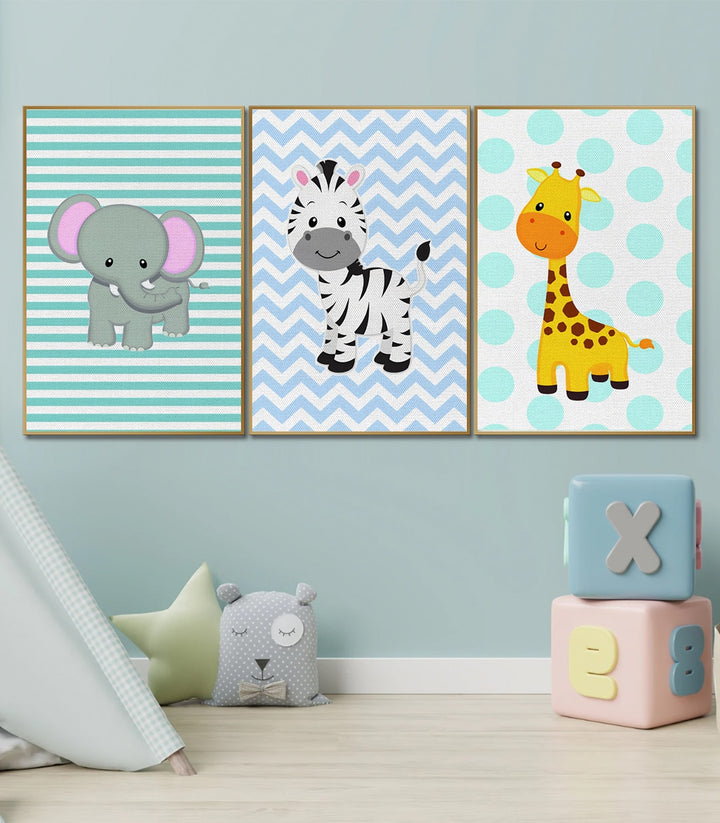 Tableau girafe jaune à pois sur fond turquoise à pois — Massinart