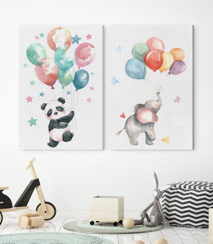 Décoration intérieur chambre enfant avec tableaux panda et éléphant Massinart