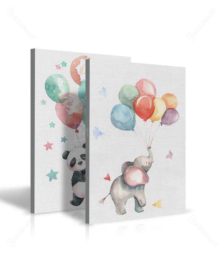 Tableaux enfants ballons diptyque ambiance chambre Massinart