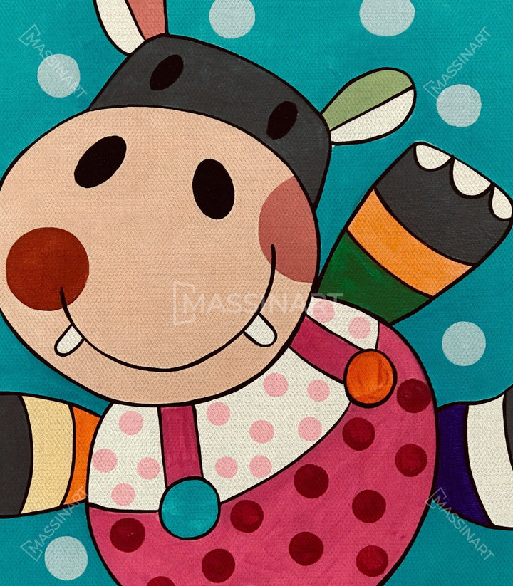 Tableau Happy duo encadré — vache lapin animaux souriants Massinart