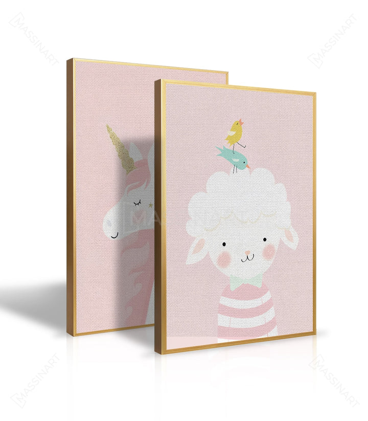 Mise en situation diptyque Cute Animals décoration chambre fille