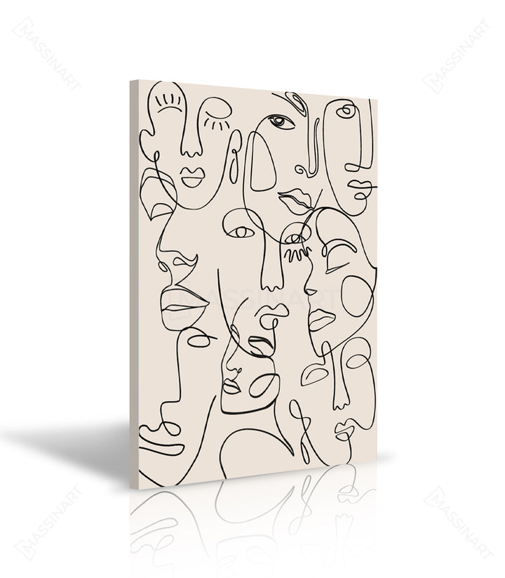 Mise en situation salon moderne — Tableau Facial Expressions Massinart au-dessus meuble noir cannage