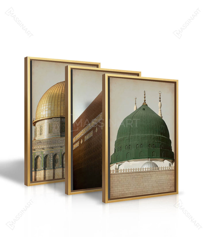 Tableau triptyque dômes islamiques Massinart — mise en situation complet