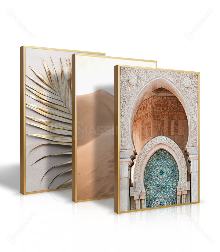 Mise en situation triptyque Moroccan Soul salon moderne gris — Massinart