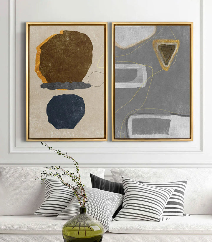 Mise en situation salon moderne Quarry diptyque Massinart — décoration intérieur minimaliste