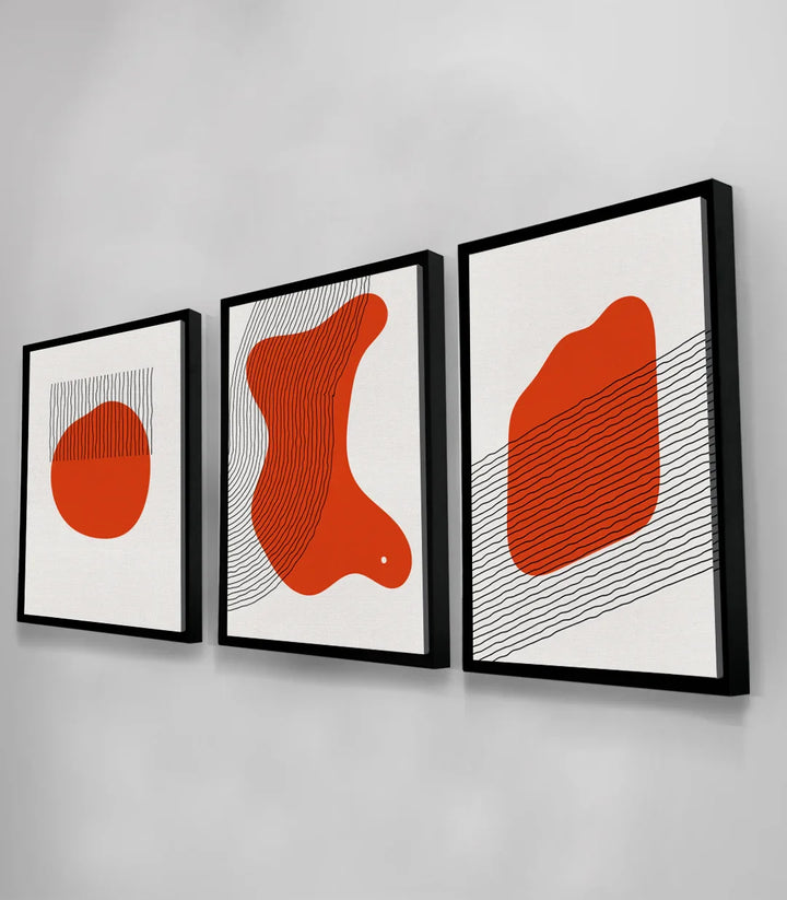 Tableau Bold Contrast triptyque rouge Massinart — mise en ambiance séjour