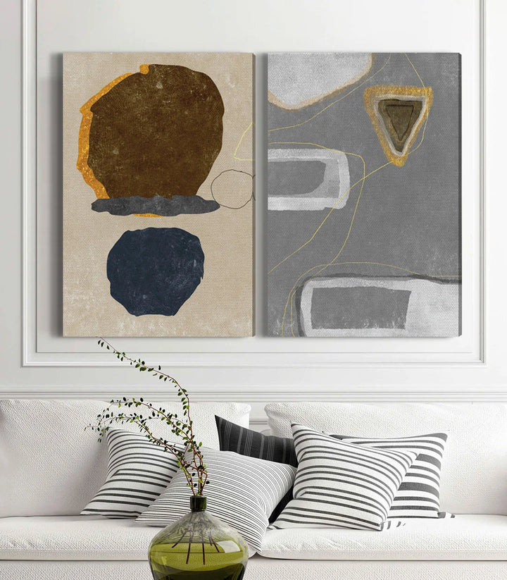 Détail panneau gauche Quarry tableau abstrait — formes organiques beige et noir, Massinart