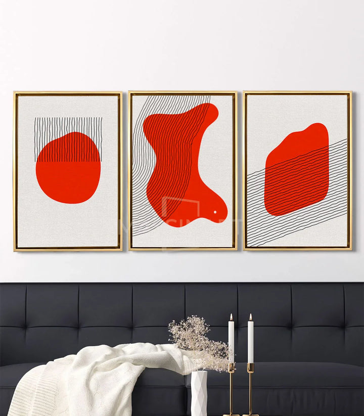 Tableau forme organique rouge moderne Massinart — panneau central triptyque