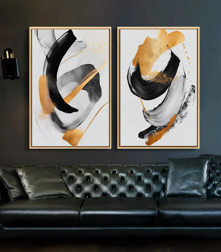 Tableau abstrait contemporain avec coups de pinceau dynamiques, Massinart
