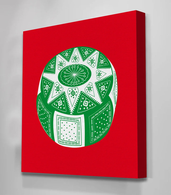 Tableau théière ornementale arabe vert et blanc fond rouge Massinart