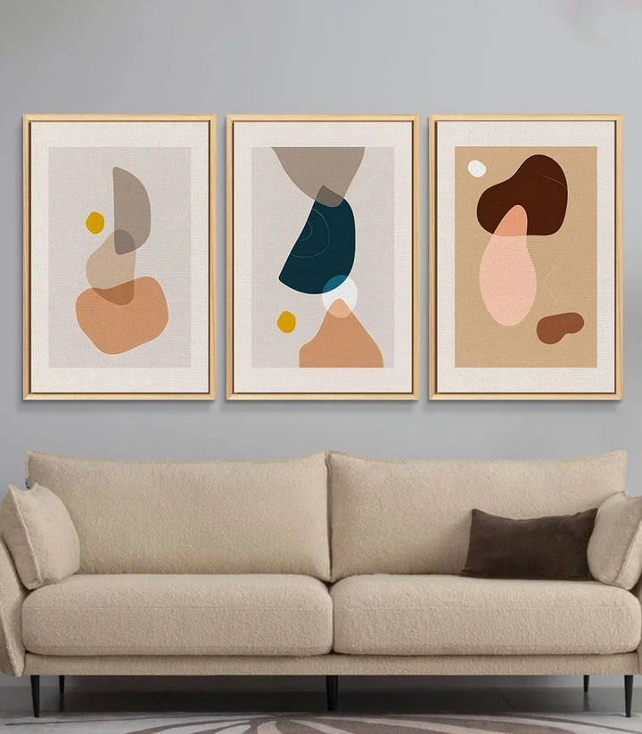 Tableau Echoed Shapes panneau 3 - abstraction minimaliste marron beige Massinart