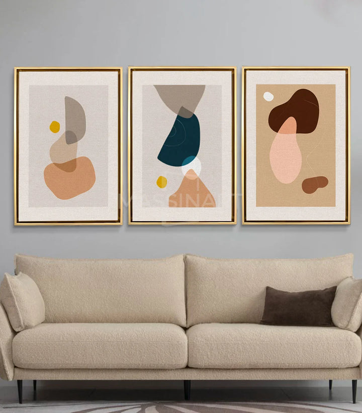 Tableau Echoed Shapes panneau 2 - composition géométrique bleu taupe Massinart