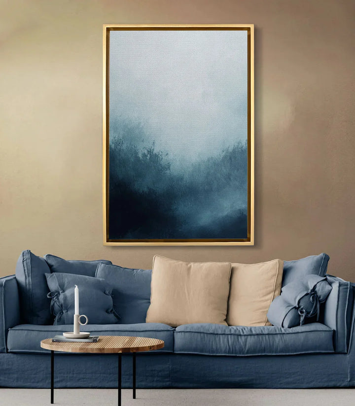 Mise en situation salon moderne tableau brumeux bleu Massinart